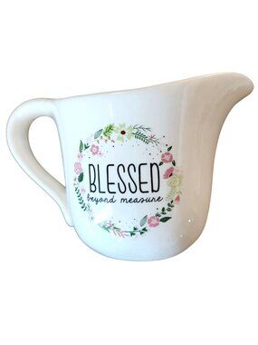 Cracker Barrel Stoneware Pitcher Creamer Blessed Beyond Measure Floral Pink Rose